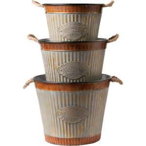 Deer Park Ironworks - Wide Corrugated Tub Planter - Galvanized - Set Of 3 Deer Park Ironworks - Wide Corrugated Tub Planter - Galvanized - Set Of 3