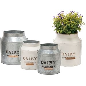 Deer Park Ironworks - Dairy Jug Planter Cream/Galvanized - Galvanized - Set Of 2 Deer Park Ironworks - Dairy Jug Planter Cream/Galvanized - Galvanized - Set Of 2