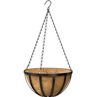 Panacea - English Wide Band Hanging Basket With Coco Liner-Black-12 Inch Panacea - English Wide Band Hanging Basket With Coco Liner-Black-12 Inch