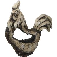 Alpine Corporation - Stone Rooster Planter With Wooden Carved Finish - 18 In Alpine Corporation - Stone Rooster Planter With Wooden Carved Finish - 18 In
