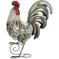 Exhart - Metal Rooster Statue - White/Gold - 23 Inch Exhart - Metal Rooster Statue - White/Gold - 23 Inch
