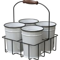 Panacea Products - Milk House Enamel Mini Bucket Planters with Carrier - 6 Inch Panacea Products - Milk House Enamel Mini Bucket Planters with Carrier - 6 Inch